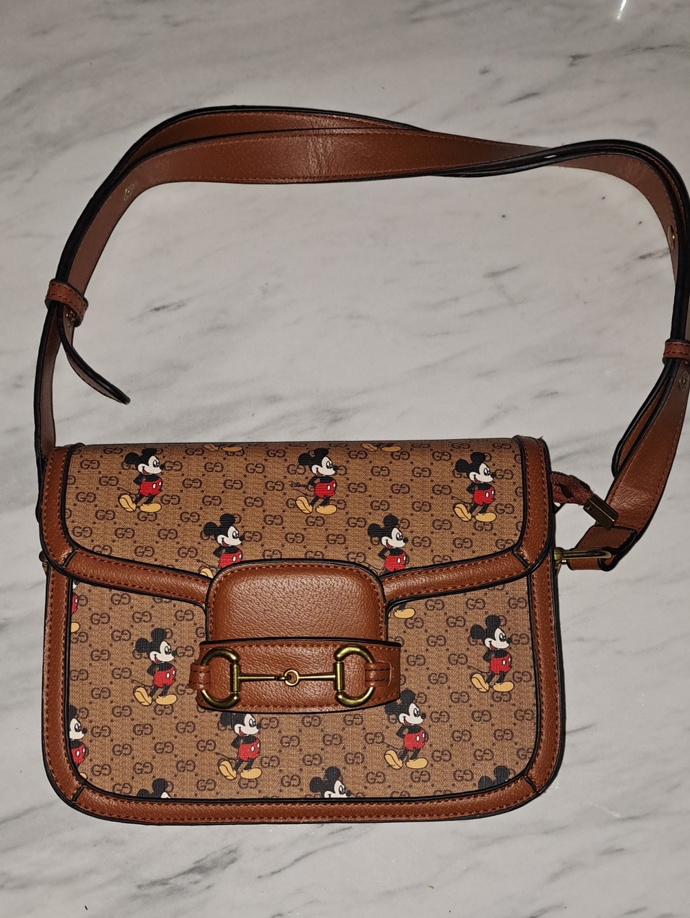 Gucci X Disney Brown Mickey Print Crossbody Bag